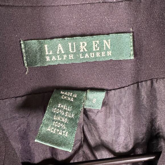 Lauren Ralph Lauren Womens 100% Silk Button Up Black Blazer Pockets Sz 8 - Picture 2 of 5